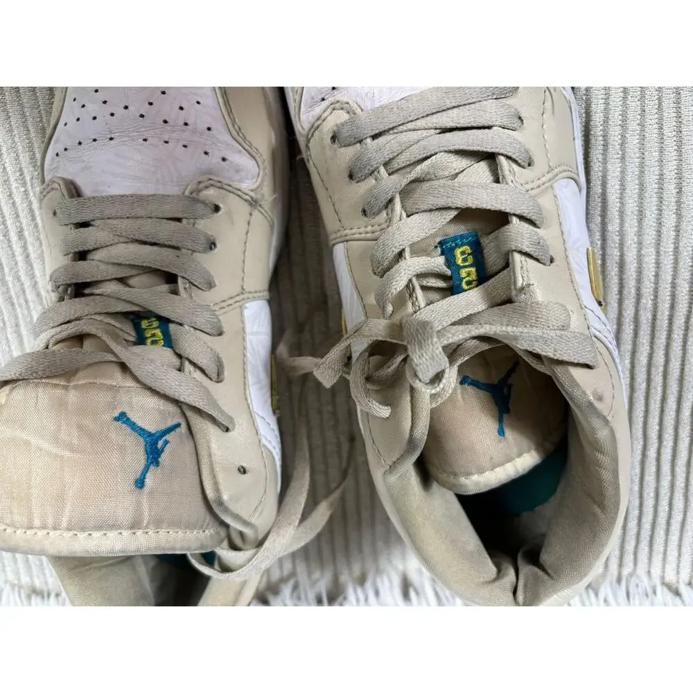 Nike Air Jordan 1 Retro Palm Tree Shoes Men 7 Beige White Gold Swoosh CK3022-107